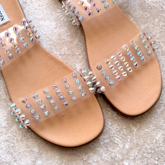 Brand New Steve Madden Blizie Sandals Clear Iridescent Multicolored Studs Spikes - Picture 9 of 15